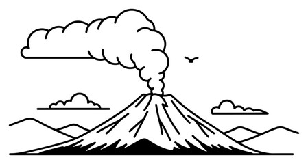 Active volcano mountain eruption with big smoke cloud landscape linear vector illustration © Mago