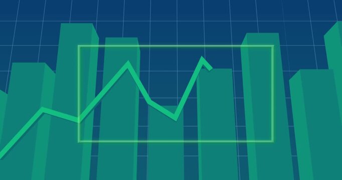 Animation of neon frame over data processing on blue background