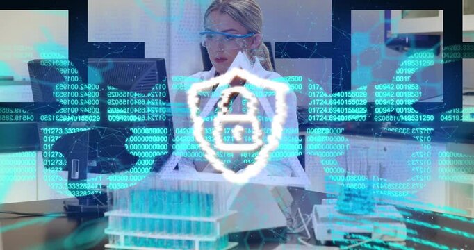 Animation of arrow maze network of connections and globe rotating in navy space