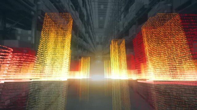 Composition of exploding human bust formed with binary coding and server