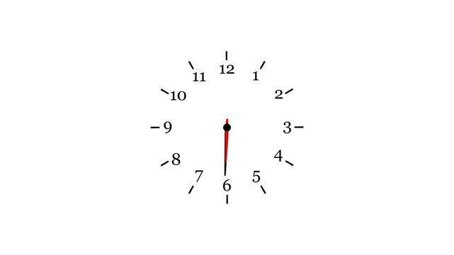 Analog clock animation on transparent background . Clock icon flat style. Twenty four hours clock hand spinning animation. Analog clock spinning animation with alpha channel in 4k.