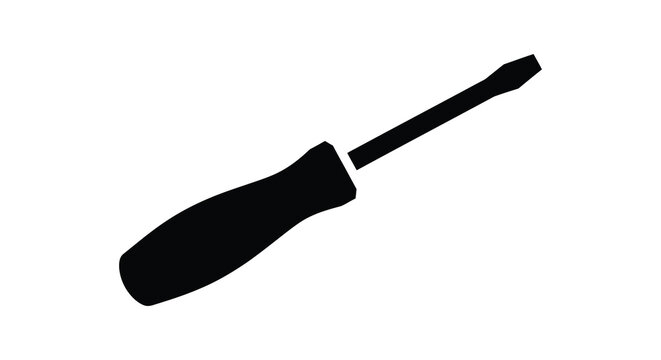 A black silhouette of a flathead screwdriver on a white background silhouette
