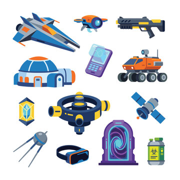 Futuristic Sci Fi Technology Gadgets Weapons Set