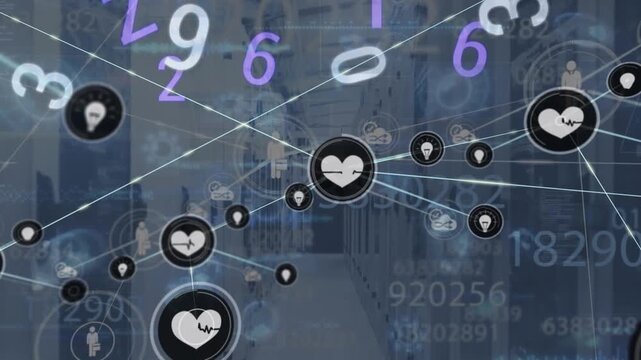Animation of networks of connections and data processing over computer servers