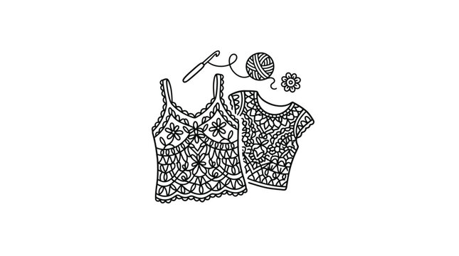 Detailed Crochet Tops with Hook and Ball of Yarn