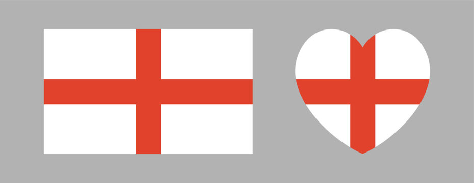 England flag heart, rectangular badge, sticker. National England rectangle, heart flag icon, button. England flag banner, background.