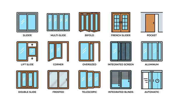 Types of sliding doors with various designs and features