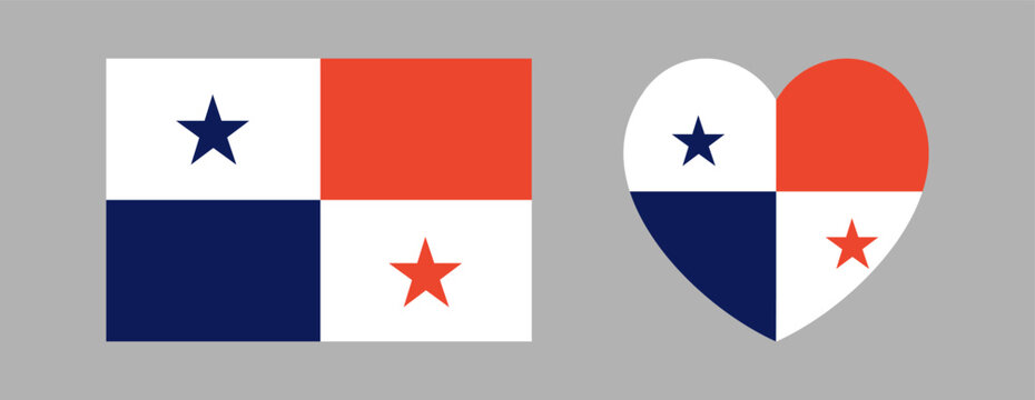 Flag of Panama rectangular, heart background, banner. Panama flag heart, rectangle sticker, badge. National flag of Panama heart, square button, icon.