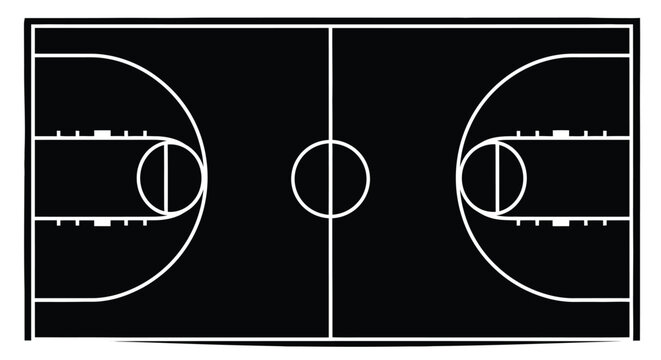 Overhead view of a basketball court with key markings and free throw lines