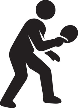 Black silhouette vector of person playing table tennis, ping pong paddle in ready stance, minimal detail, solid black icon, isolated on transparent background