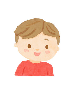 白バックに赤い服を着た上半身の男の子が笑ってる人物イラスト