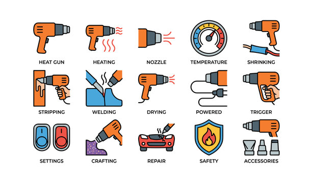Heat gun functions: temperature, welding, stripping, and safety features