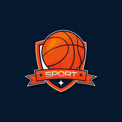 Basketball logo vector template, professional sports team emblem with ball and shield, modern orange and black basketball mascot for tournament branding. © Dhm