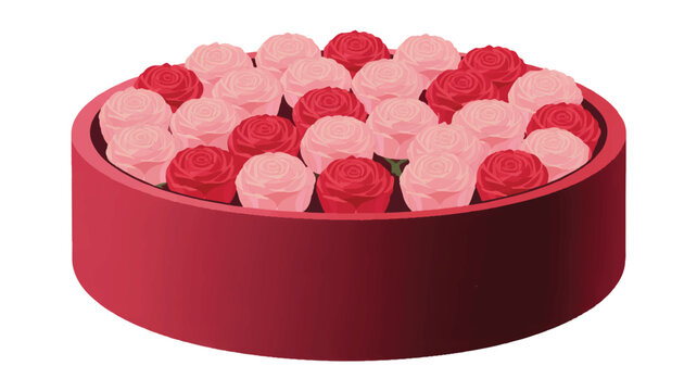 Round container filled with red and pink roses round box gift box arrangement blossoms container decoration celebration fragrant romantic
