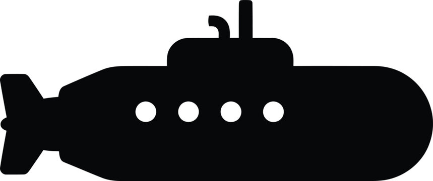 Silhouette underwater submarine with periscope and propellers vector illustration