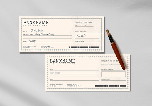 Bank Cheque Design Template With Security Pattern
