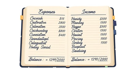 Naklejka premium Open notebook with financial records isolated on white background