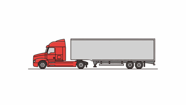 Red semi-truck and trailer side view vector illustration