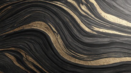 Obraz premium Rich, swirling pattern of dark stone featuring prominent, flowing bands of metallic gold color.