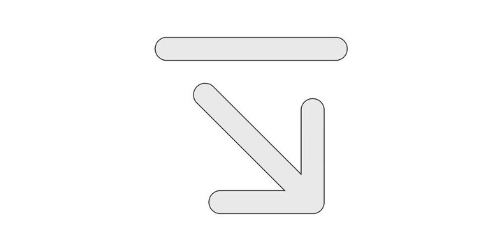 Arrow line down right icon animation for diagonal drop content; downward right bar baseline motion graphic; white and green screen overlay; corner anchor descend animated element; southeast floor