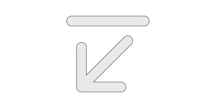 Arrow line down left icon animation for diagonal scroll content, downward left bar baseline motion graphic, white and green screen overlay, corner anchor drop animated element, southwest floor design