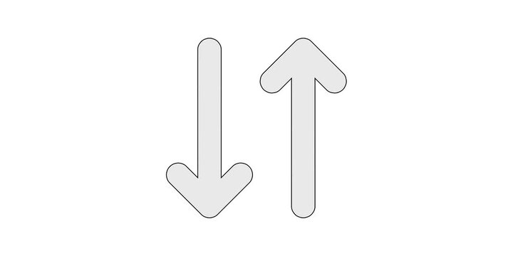 Arrows down up icon animation for sort swap video overlays; vertical bidirectional exchange motion graphic; white and green screen chroma key; resize stretch reorder animated element; compare toggle 