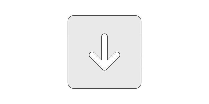 Arrow square down icon animation for download button overlays, boxed downward pointer navigation motion graphic, white and green screen chroma key, framed drop save animated element, container design