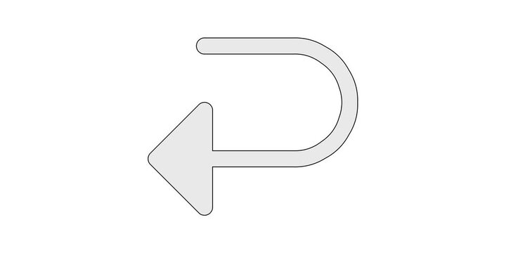 Arrow U down left icon animation for return loop video overlays, u-turn downward left path motion graphic, white and green screen chroma key, curved back reverse animated element, turnaround design