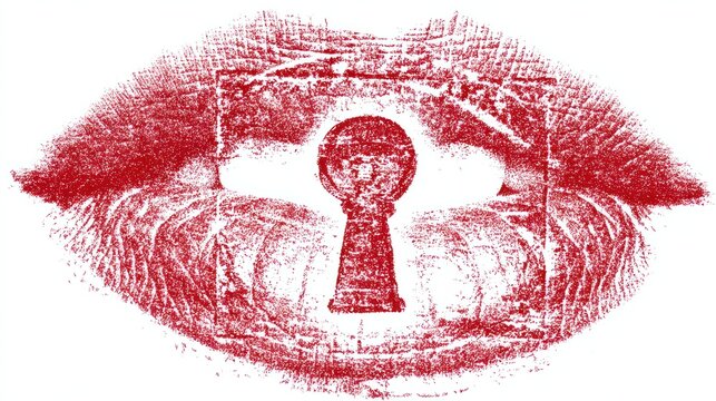 Red lips with keyhole graphic symbol representing secrecy and hidden information