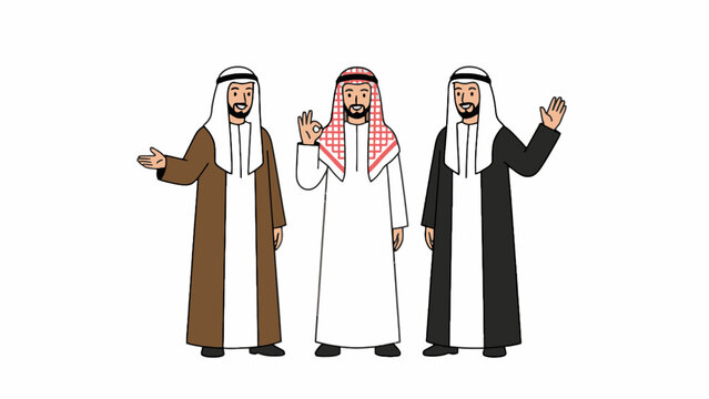 Arab Men in Traditional Clothing Gesturing on White Background