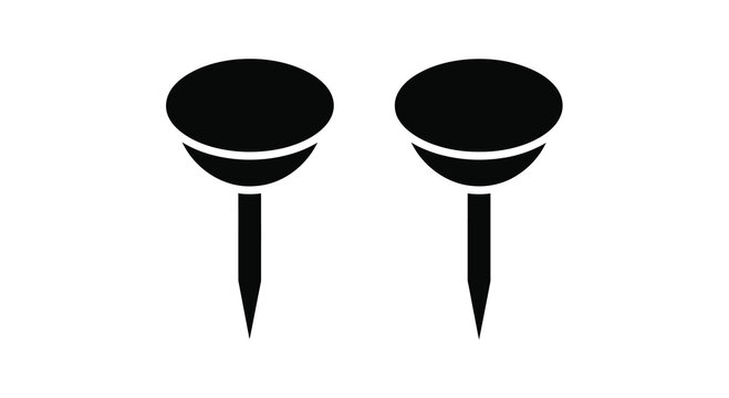 Two black push pins are displayed side by side on a white background