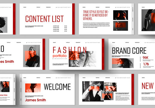 Modern Fashion Portfolio Presentation Template Red Accent Design