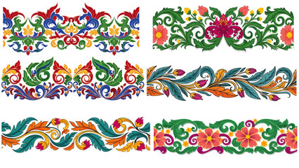 Vibrant Sri Lanka traditional floral pattern with lotus motifs, seamless vector borders and colorful Asian cultural temple wall design collection. © prarthana