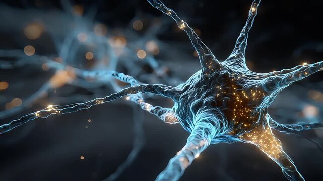 Striking digital art depicting a neuron, evoking innovation, complex systems, and the power of the human mind. Ideal for technology, science, or abstr