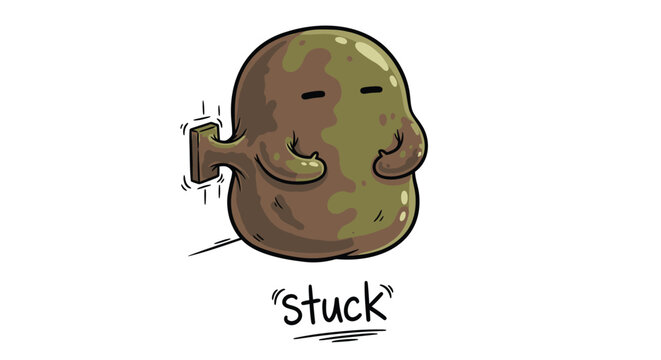 funny potato character, stuck cartoon, green brown mascot, emoticon face