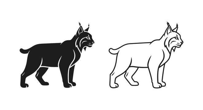 Unicorn Cat vs Lynx: Mythical vs Reality Animal Silhouettes Vector