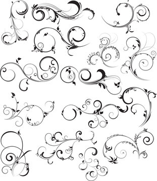 Classic Floral Ornament Set, Decorative Vintage Swirl and Flourish Elements