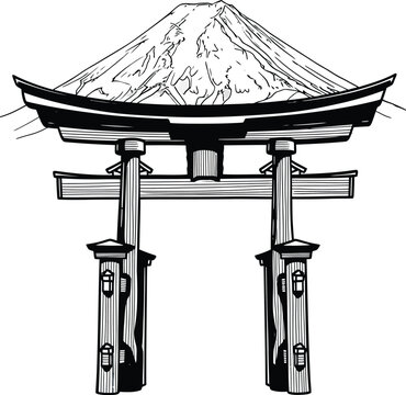 Mount Fuji Japanese Torii Gate Illustration