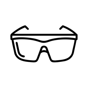 A minimalist line art illustration of safety glasses with a transparent background