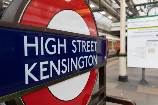 London, United Kingdom, 17th January 2026, London Underground totem railway sign for High Street Kensington