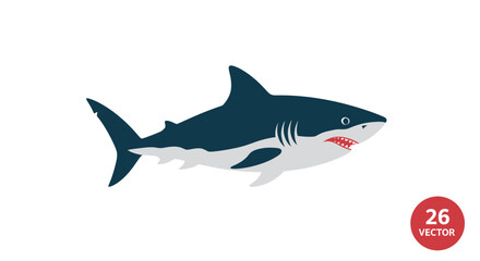 Fototapeta premium Illustration of a Great White Shark with open jaws and sharp teeth, isolated on white background.