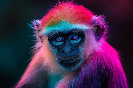Color-changing monkey expressively displays vibrant hues based on emotions in a lively jungle environment
