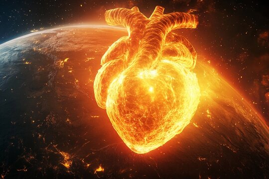 Massive glowing heart pumps clean water and oxygen into space to sustain life on Earth from a vibrant perspective