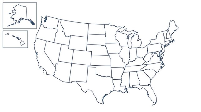 Map of the United States showing all states and territories outlined