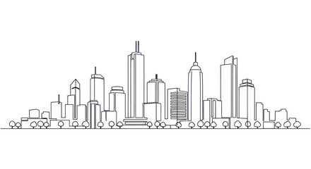 Fototapeta premium Simple line drawing of a modern city skyline.