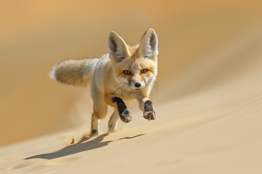 Ruppell's fox running down a sand dune in the desert