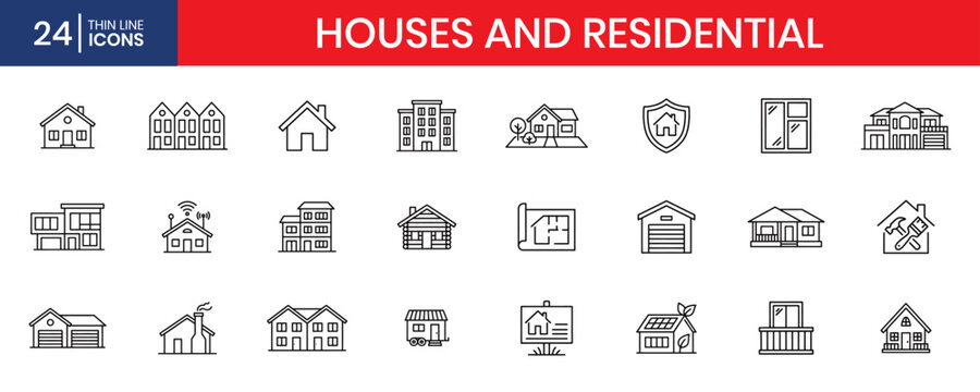 Minimalist Black Outline Houses And Residential Vector Icons