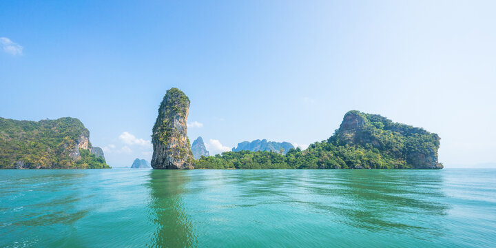 tropical islands on boat trip in the phang nga bay in thailand