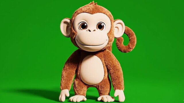 A cartoon monkey character stands alone on green background