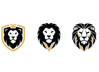 Fototapeta premium Lion head logos in black and gold color scheme for business branding Isolated on white background